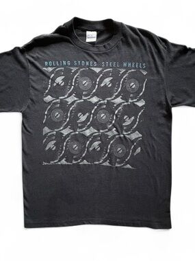 the Rolling Stones Black Steel Wheels Patterned Graphic Tee 21x26 L/XL Single St